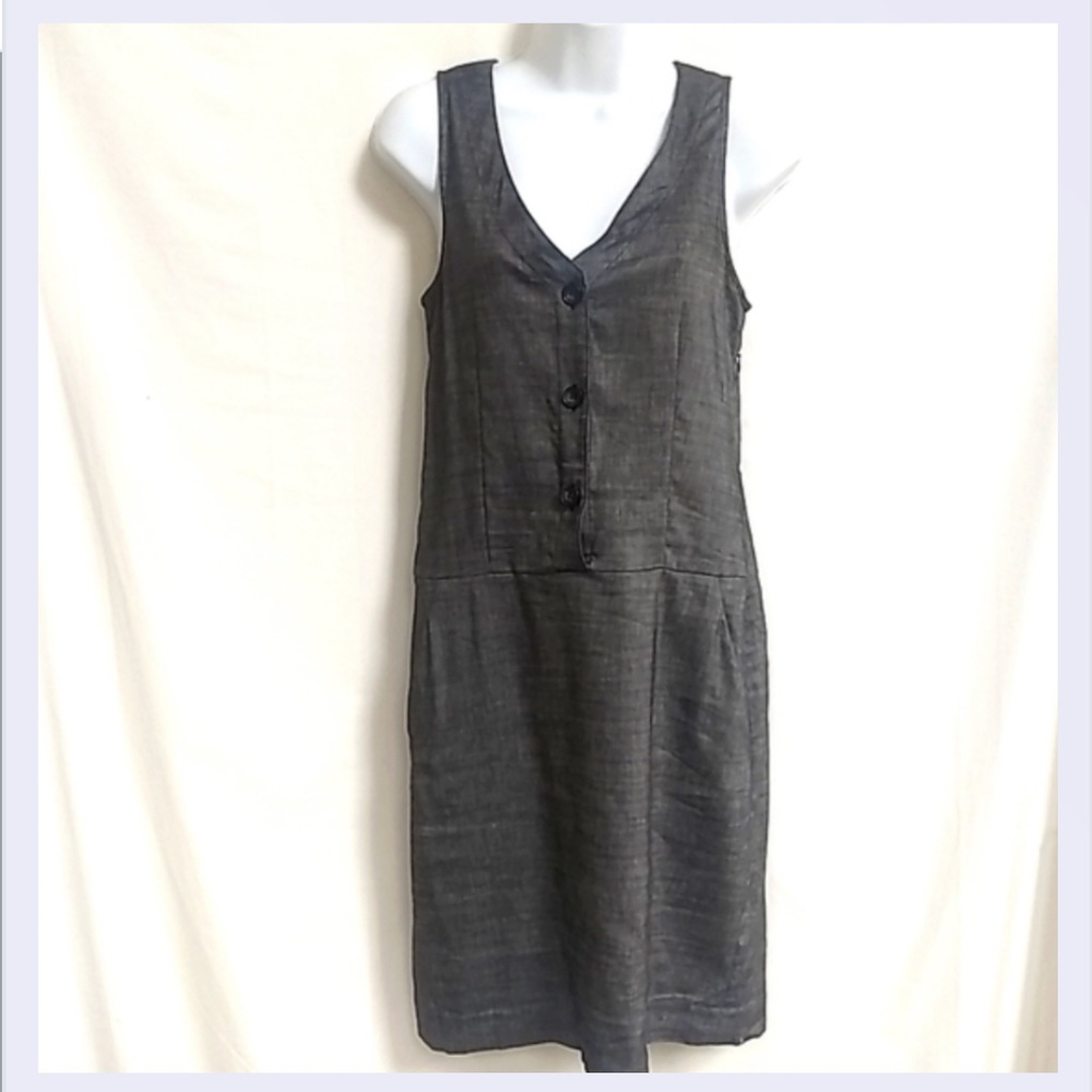 Theory Wool Linen Sleeveless V-Neck Shift Jumper Dress 6 RARE - Picture 7 of 8